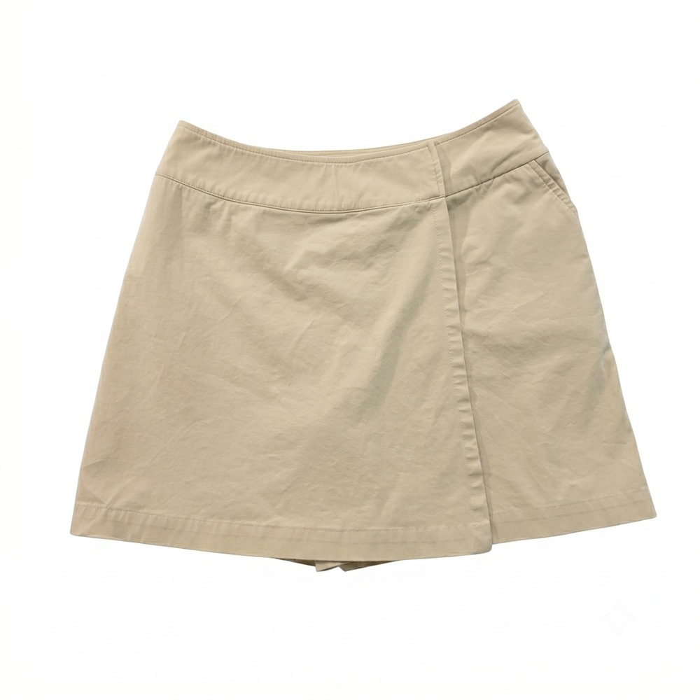 Bally Italy Luxury Cotton Stretch Skort 12 USA‎ Beige Khaki Casual Minimalist